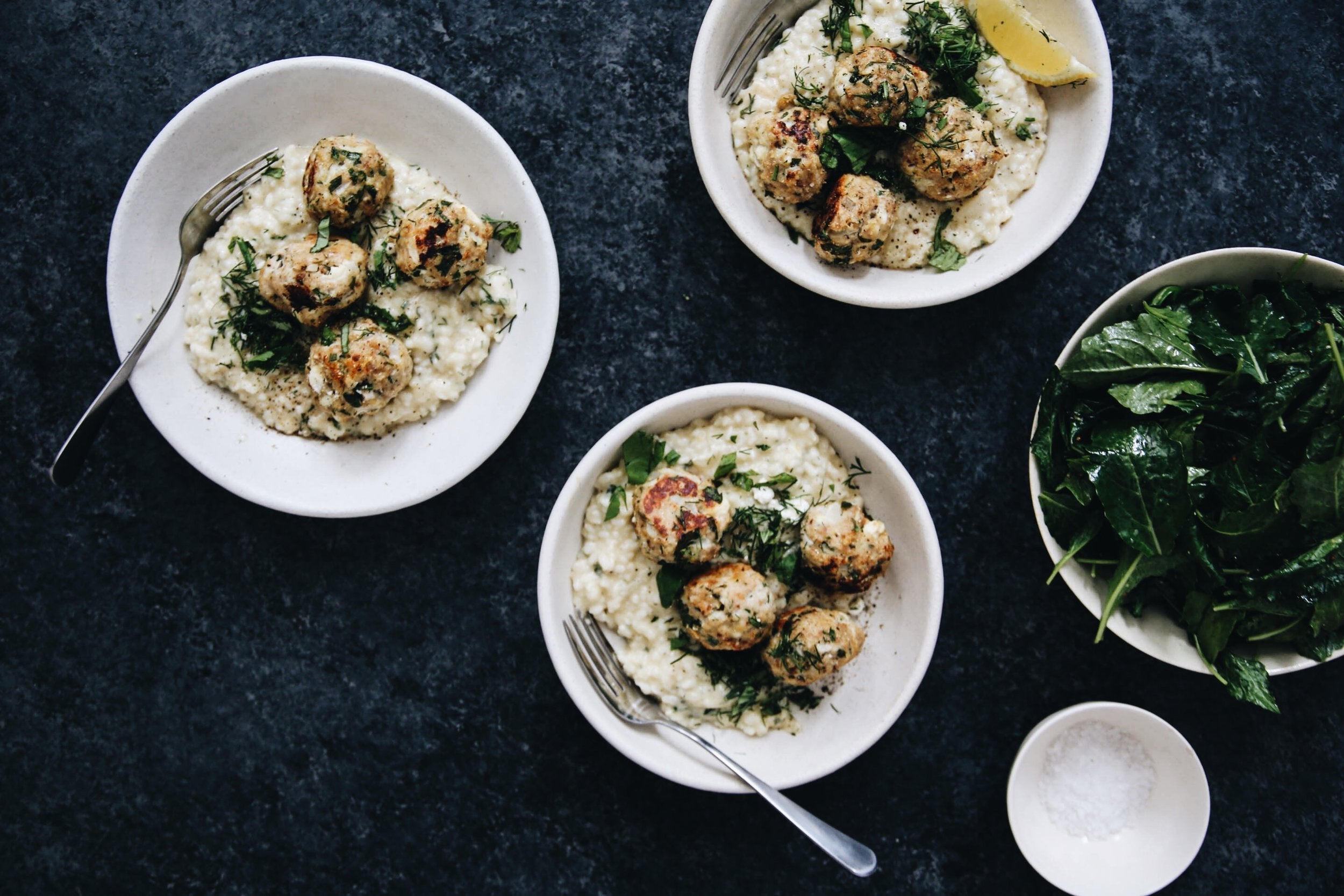 Herbed Chicken Meatballs with Lemon Risotto