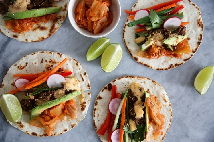 Korean Beef Tacos with Kimchi and Gochujang Aioli