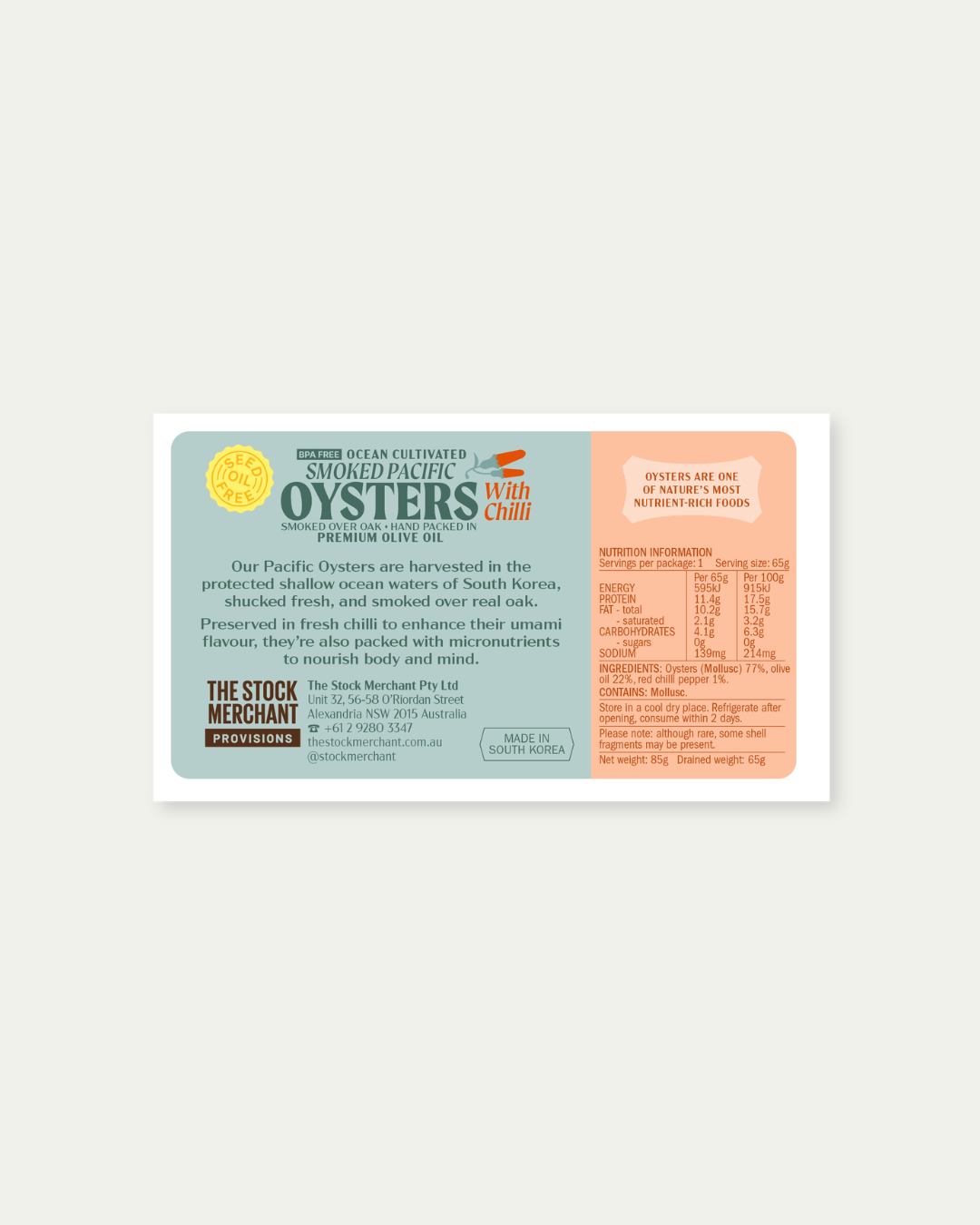 Ocean Cultivated Smoked Pacific Oysters with Chilli