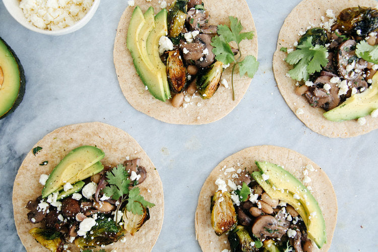 Garlicky Mushroom, White Bean and Brussels Spout Tacos