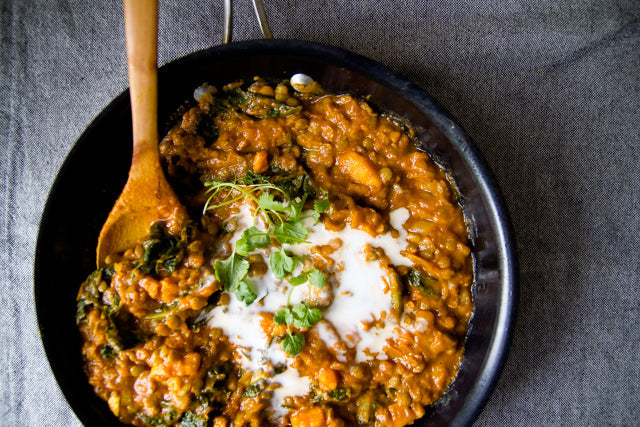 Curried Lentils with Sweet Potato and Kale