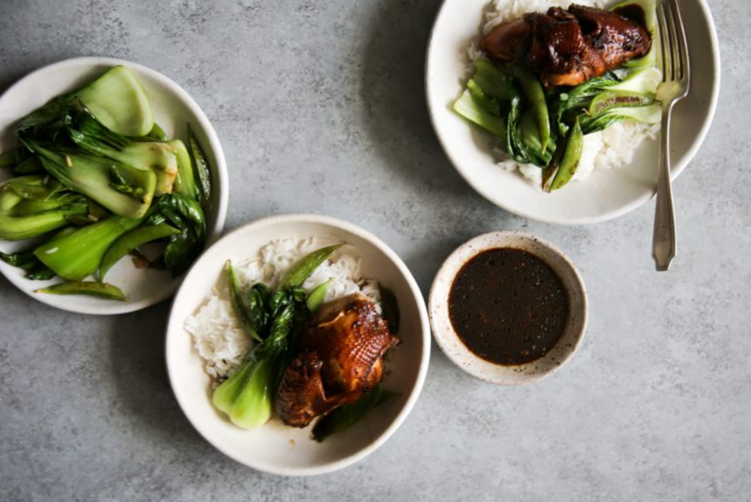 Chinese Style Red Cooked Chicken and Asian Greens