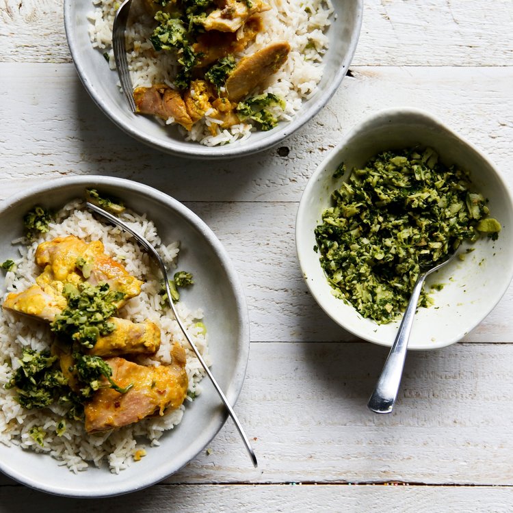 Yogurt Marinated Chicken with Coriander Pesto